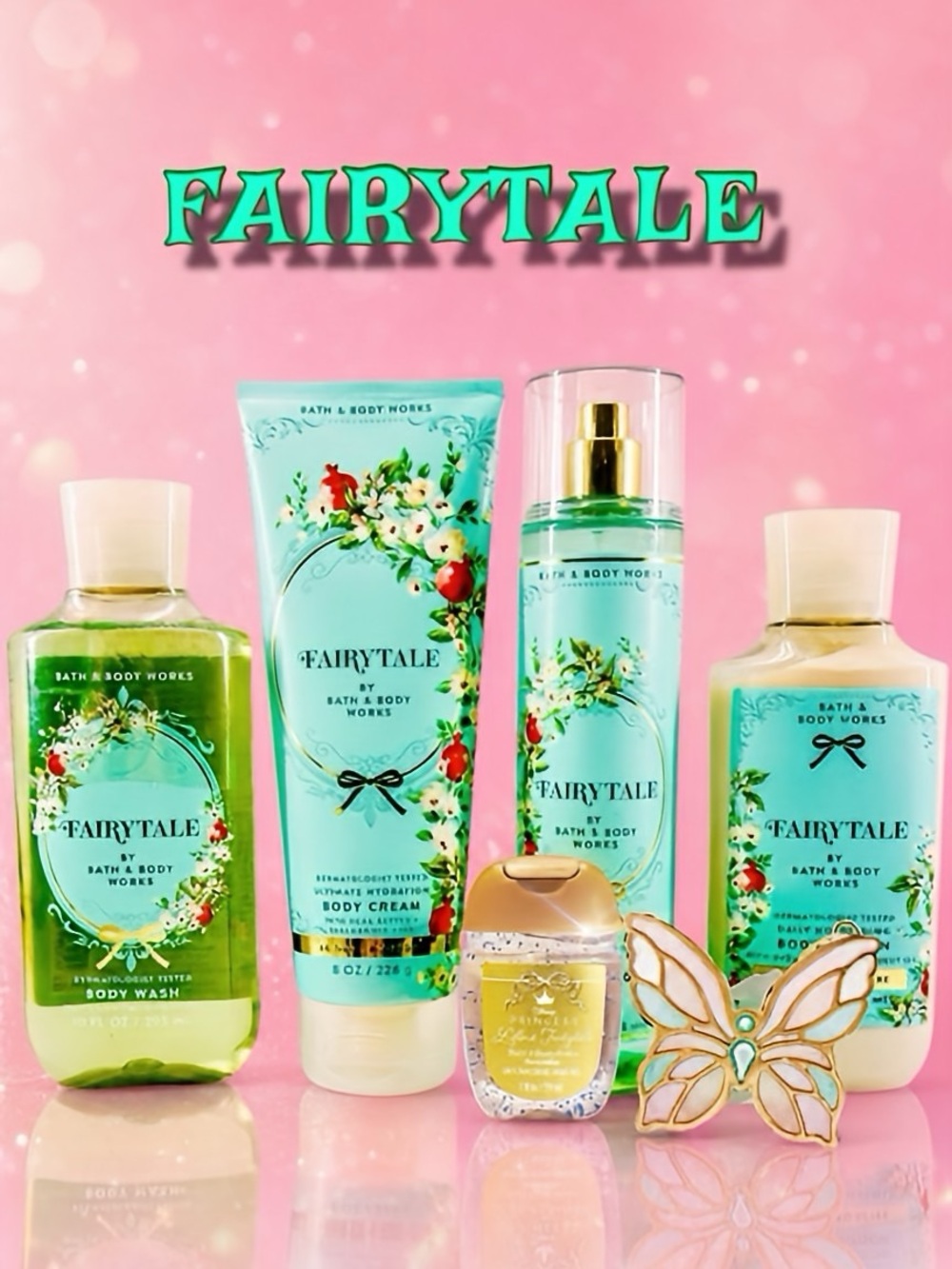 BBW Fairytale 6pc Body Care Set Stained Glass Butterfly PocketBac Holder